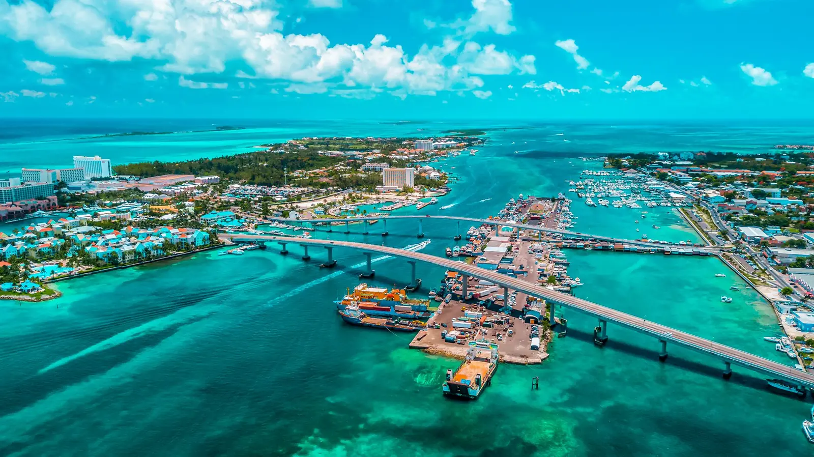Aerial view of Nassau Harbour and Paradise Island